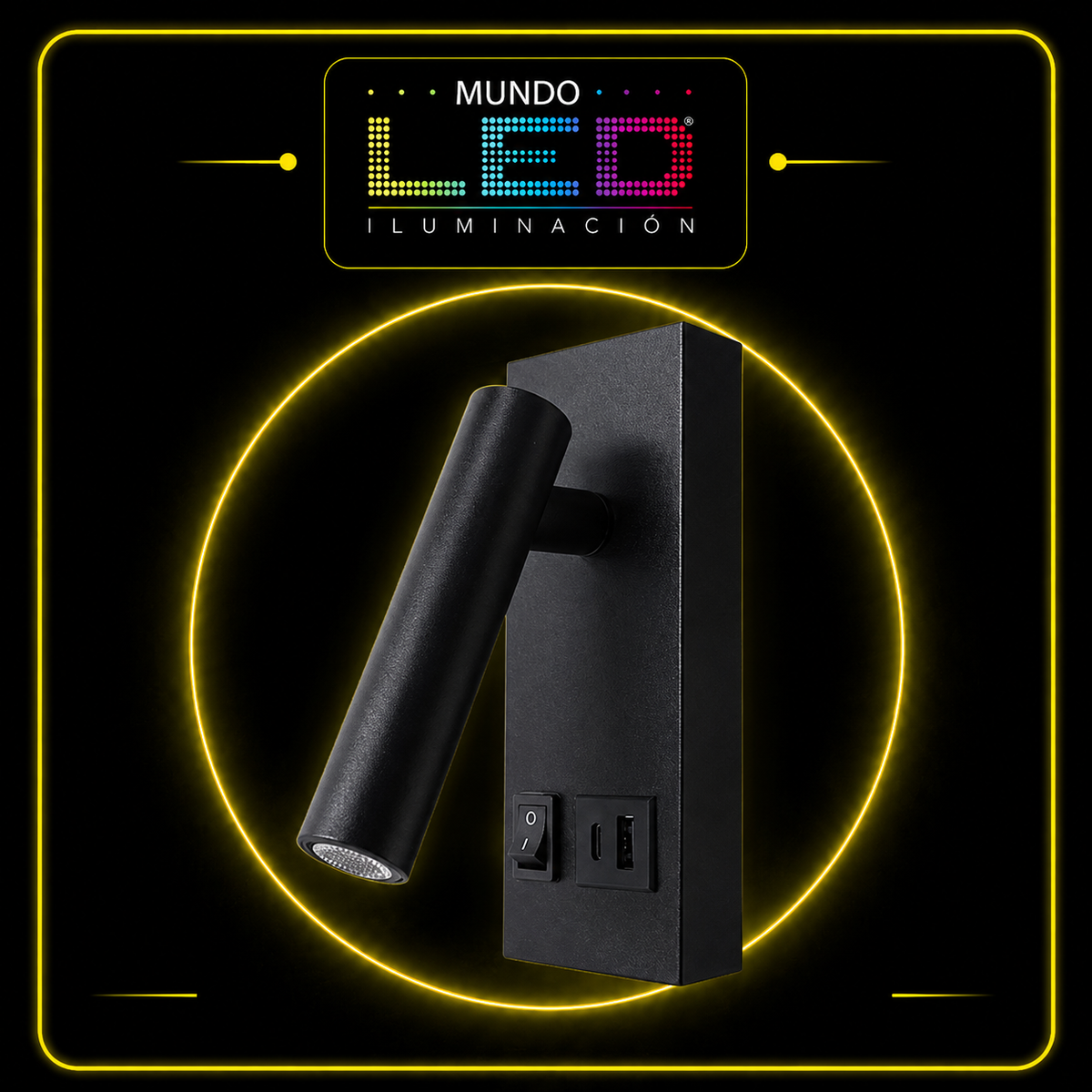 APLIQUE LED SOBREPONER 2W NEGRO 3000K CON SUICHE-PUERTO USB-TIPO A-TIPO C REF LAL80302AN