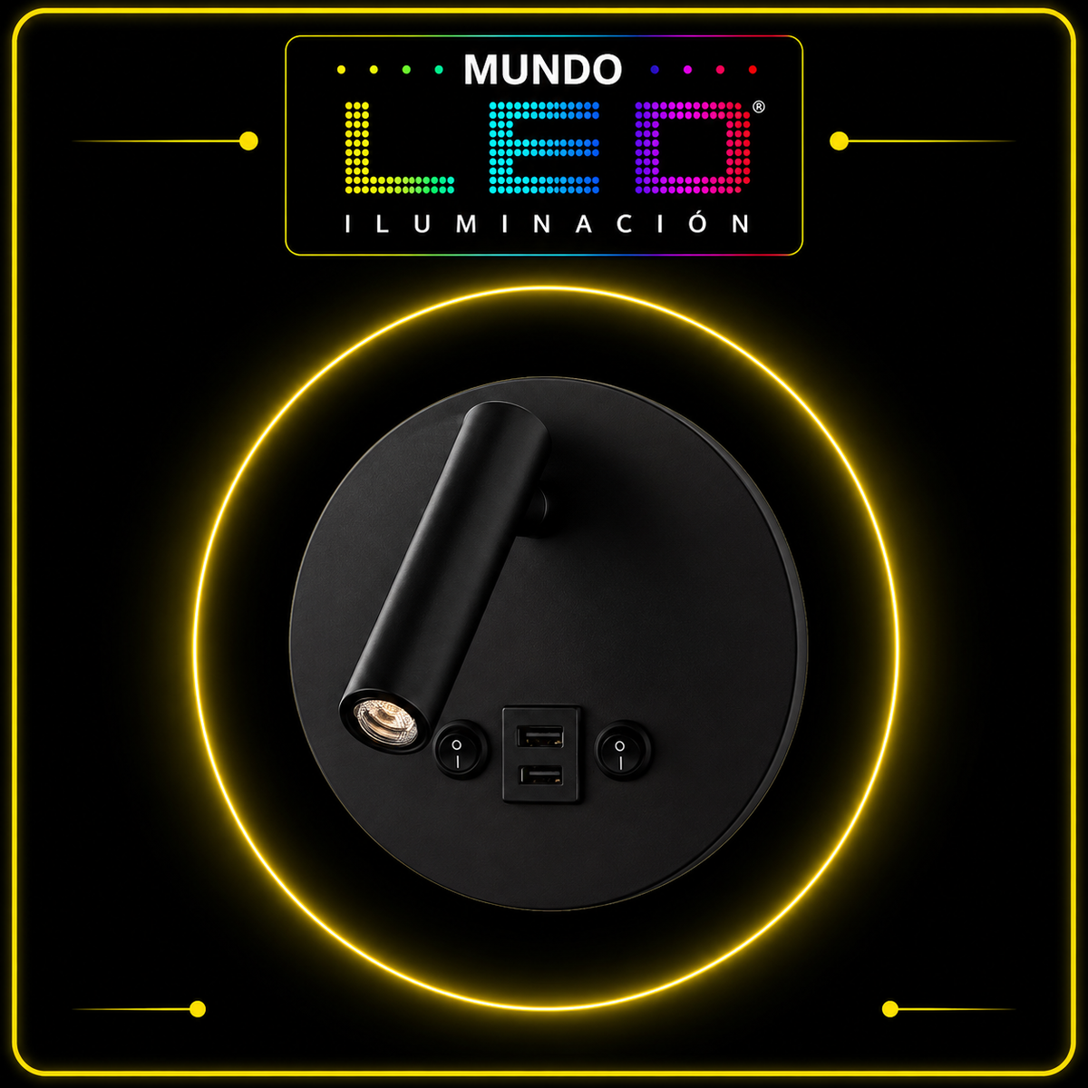 APLIQUE LED SOBREPONER 8W NEGRO 3000K CON SUICHE-2 PUERTOS USB/C REF LAL35108AN