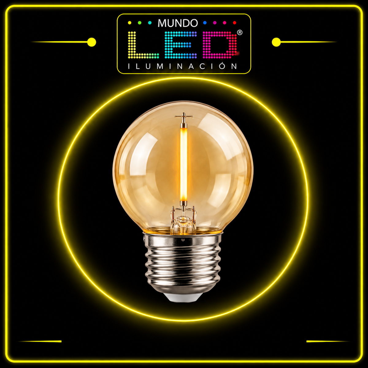 BOMBILLO LED 1W E27 G45 PING PONG 1 FILAMENTO 2200-3000K AMBAR - Mundo LED
