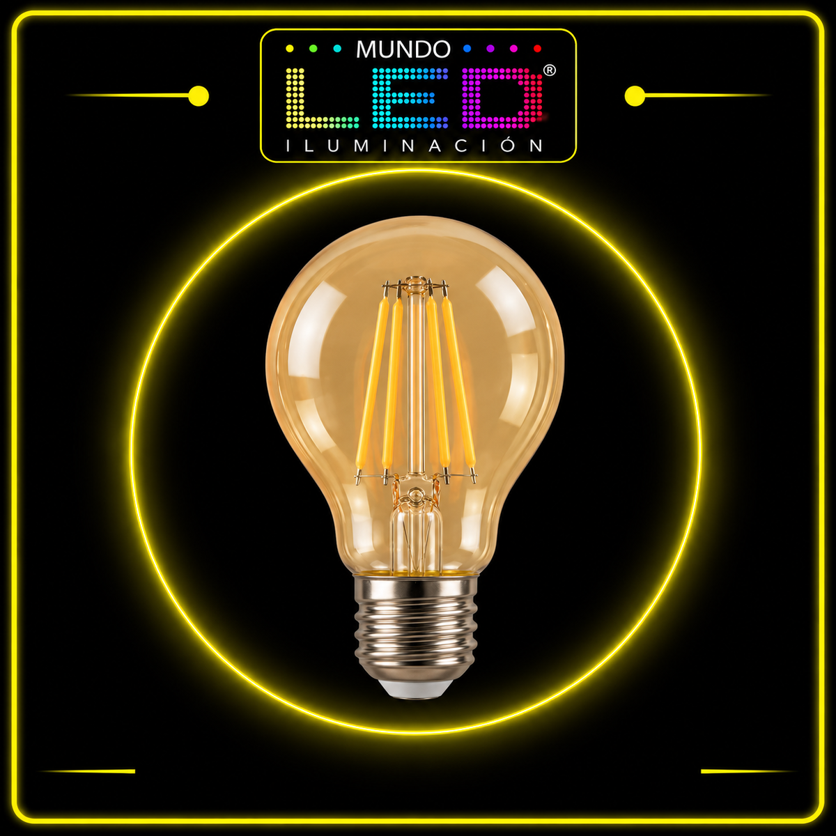 BOMBILLO LED 4W E27 A60 FILAMENTOS 2700K AMBAR - Mundo LED