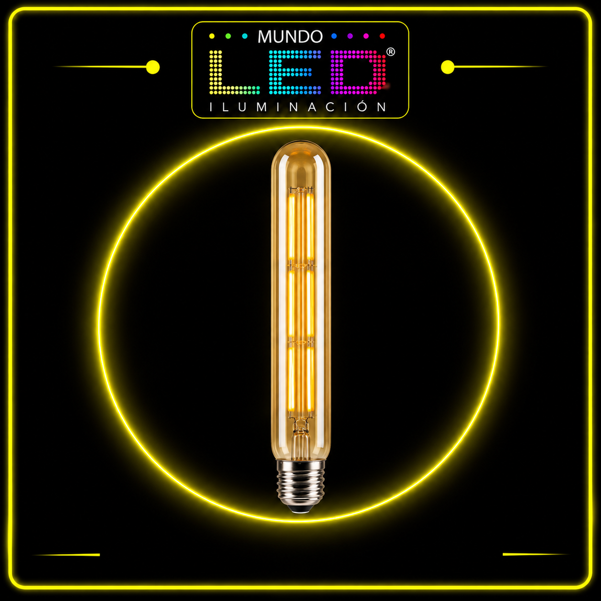 BOMBILLO LED 8W E27 T30 TUBULAR 30 CTMS FILAMENTOS 2700-3000K AMBAR - Mundo LED