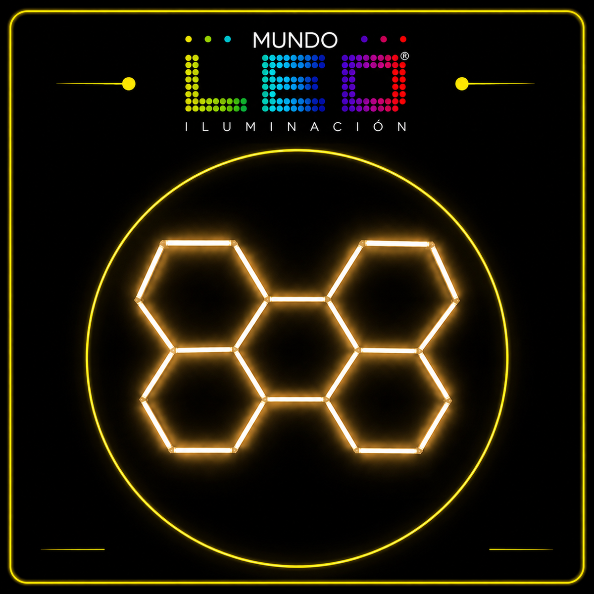SET HEXAGONALES LED X 5 FIGURAS 44 CTMS CHASIS BLANCO LUZ CALIDA 3000K